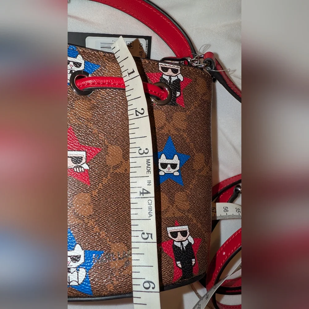 Karl Lagerfeld Paris Maybelle Mini Bucket Bag Brown Multi NWT - Picture 6 of 7